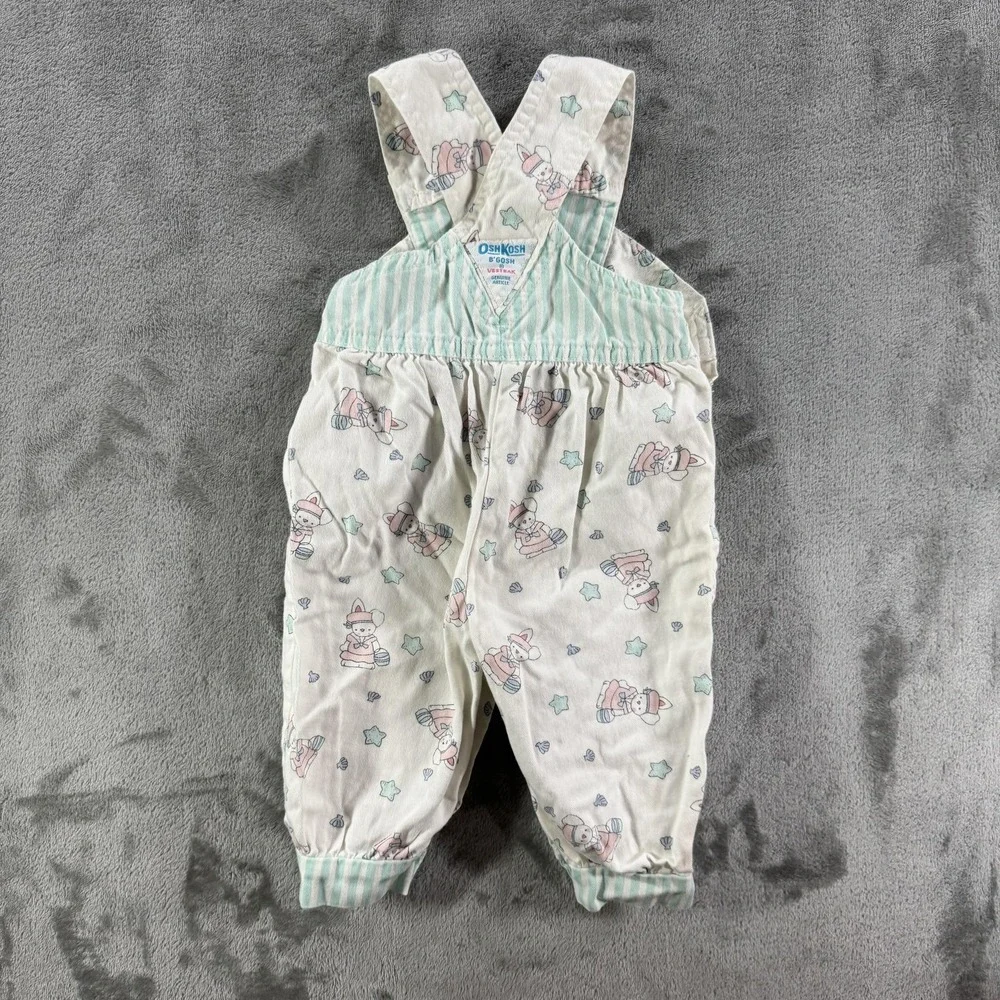 Vintage OshKosh‎ B'gosh Overall Girls 0-3 Months White Bunny Easter Vestbak